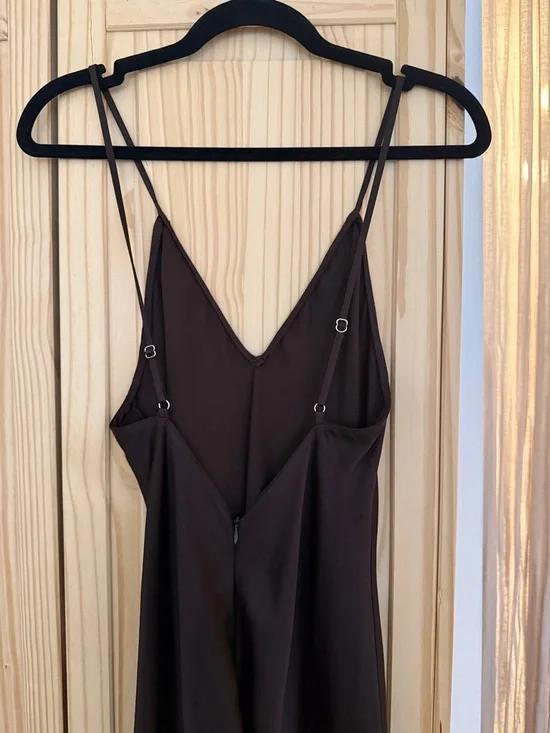 Zara Satin Slip Maxi Dress - Brown - Picture 2 of 3